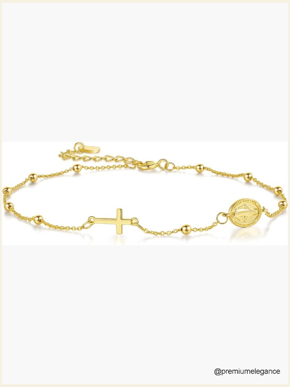 14K Gold Anklet Cross Jesus Medallion Ankle Bracelet Women